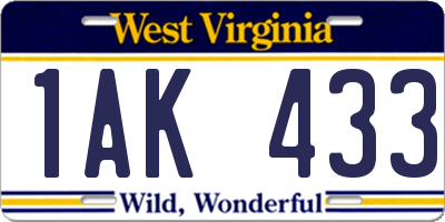WV license plate 1AK433