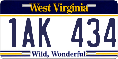 WV license plate 1AK434