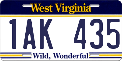 WV license plate 1AK435