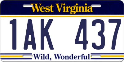 WV license plate 1AK437