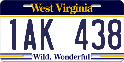 WV license plate 1AK438