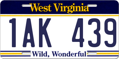 WV license plate 1AK439
