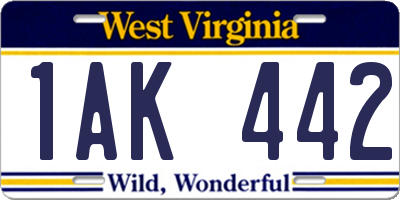 WV license plate 1AK442