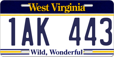 WV license plate 1AK443