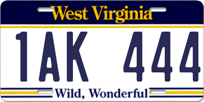WV license plate 1AK444