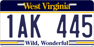 WV license plate 1AK445