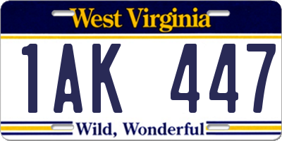 WV license plate 1AK447