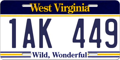 WV license plate 1AK449