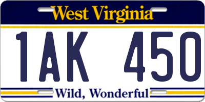 WV license plate 1AK450
