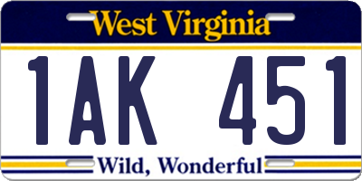 WV license plate 1AK451