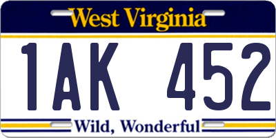 WV license plate 1AK452