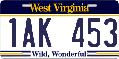 WV license plate 1AK453