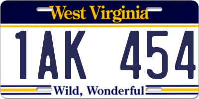 WV license plate 1AK454