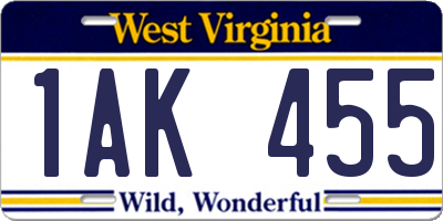 WV license plate 1AK455