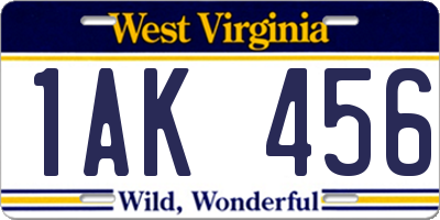 WV license plate 1AK456