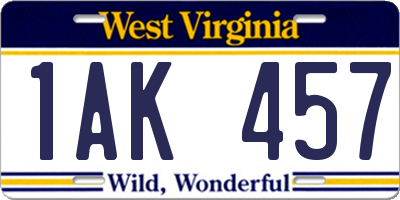 WV license plate 1AK457