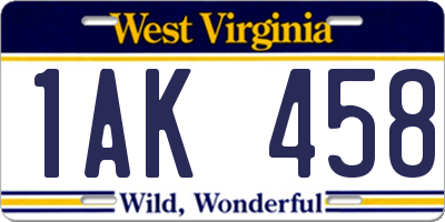 WV license plate 1AK458