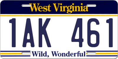 WV license plate 1AK461