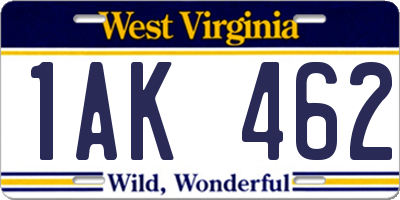 WV license plate 1AK462