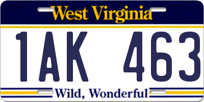 WV license plate 1AK463