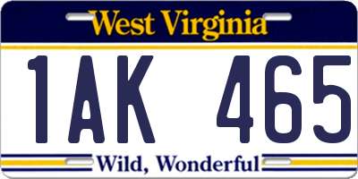 WV license plate 1AK465