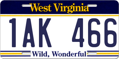 WV license plate 1AK466