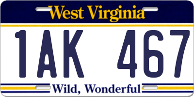 WV license plate 1AK467