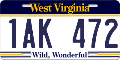 WV license plate 1AK472