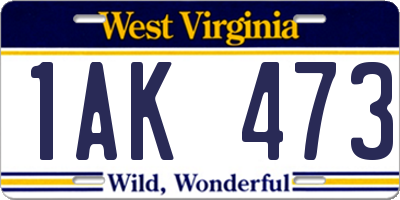 WV license plate 1AK473