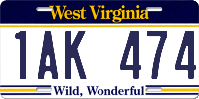 WV license plate 1AK474