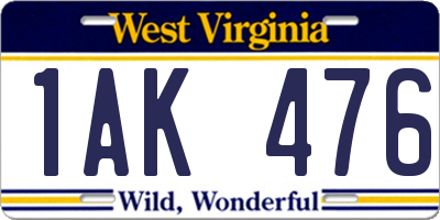 WV license plate 1AK476