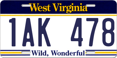 WV license plate 1AK478