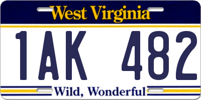 WV license plate 1AK482