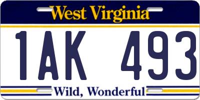 WV license plate 1AK493