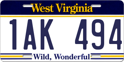 WV license plate 1AK494