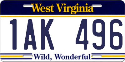 WV license plate 1AK496