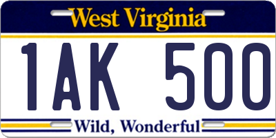 WV license plate 1AK500