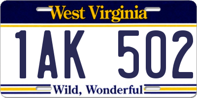 WV license plate 1AK502