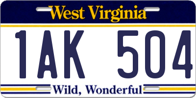 WV license plate 1AK504