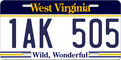 WV license plate 1AK505