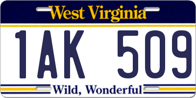 WV license plate 1AK509