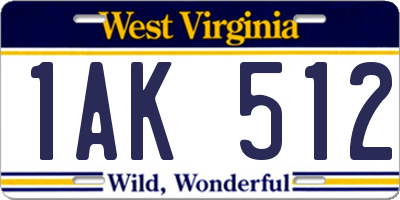 WV license plate 1AK512