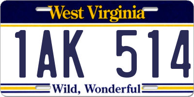 WV license plate 1AK514