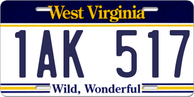 WV license plate 1AK517