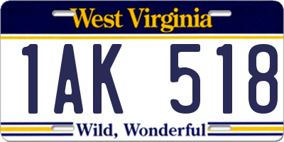 WV license plate 1AK518