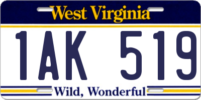 WV license plate 1AK519