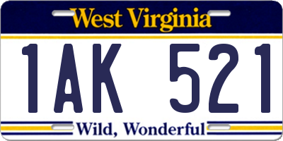 WV license plate 1AK521