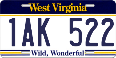 WV license plate 1AK522