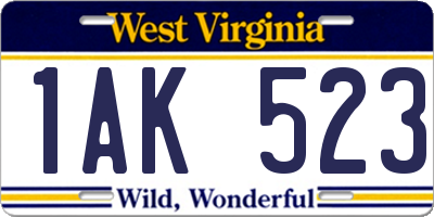 WV license plate 1AK523