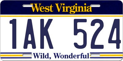 WV license plate 1AK524